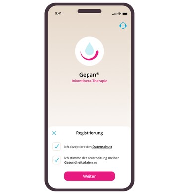 Registrierung App-Screen der Gepan® Inkontinenz-Therapie