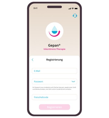 Registrierung App-Screen der Gepan® Inkontinenz-Therapie