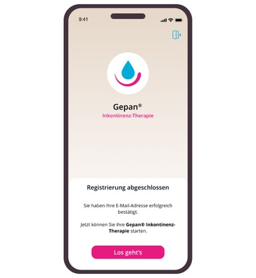 Registrierung abgeschlossen App-Screen der Gepan® Inkontinenz-Therapie