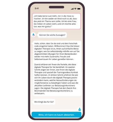 Chat App-Screen der Gepan® Inkontinenz-Therapie