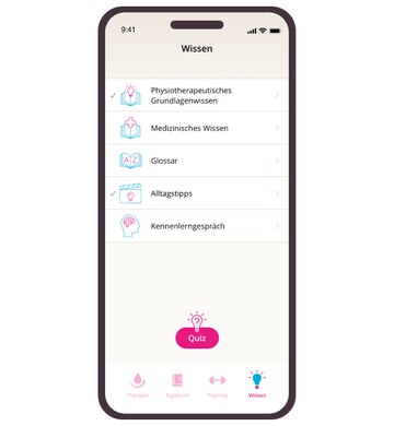 App-Screen der Gepan® Inkontinenz-Therapie mit Wissensübersicht