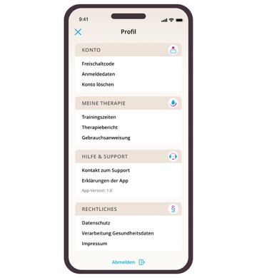 App-Screen der Gepan® Inkontinenz-Therapie mit Profileinstellungen